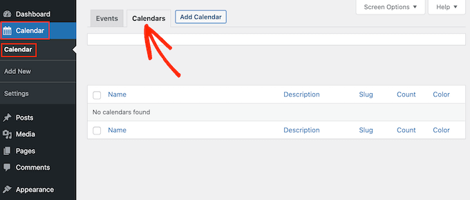 Crear un nuevo calendario en WordPress