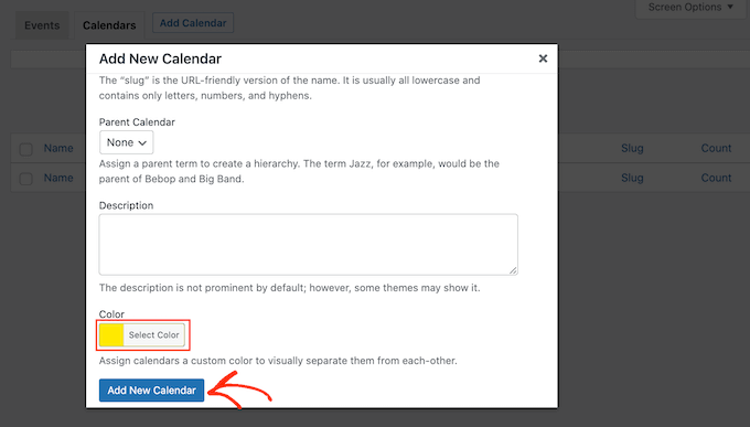Creación de un calendario de WordPress codificado por colores