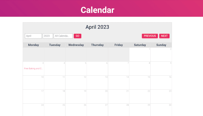 Un calendario, hecho con Sugar Calendar