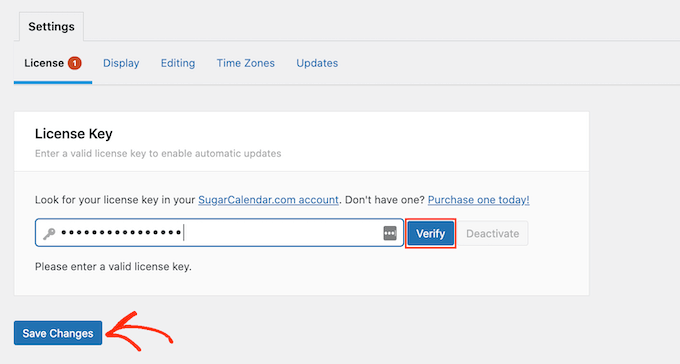Verificando la licencia de Sugar Calendar en WordPress