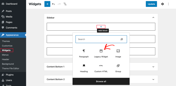 Convertir un widget de WordPress en un bloque (paso a paso) Agregue el widget heredado a su barra lateral