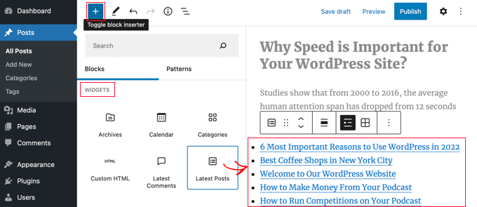 Convertir un widget de WordPress en un bloque (paso a paso) Desplácese hacia abajo hasta la sección Widgets