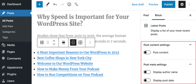 Convertir un widget de WordPress en un bloque (paso a paso) Configure el widget desde el panel de configuración derecho