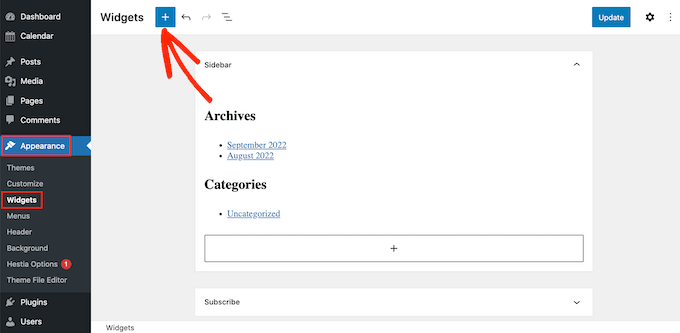 El editor de widgets de WordPress
