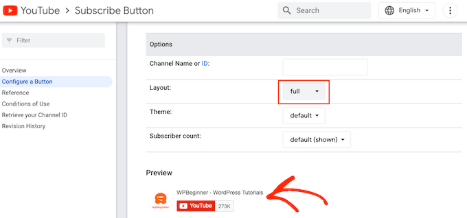 Un botón de suscripción de YouTube con el diseño completo