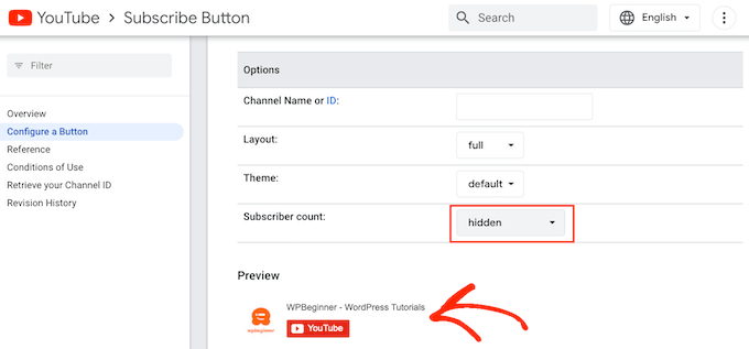 Ocultar el número de suscriptores en un botón de suscripción de YouTube