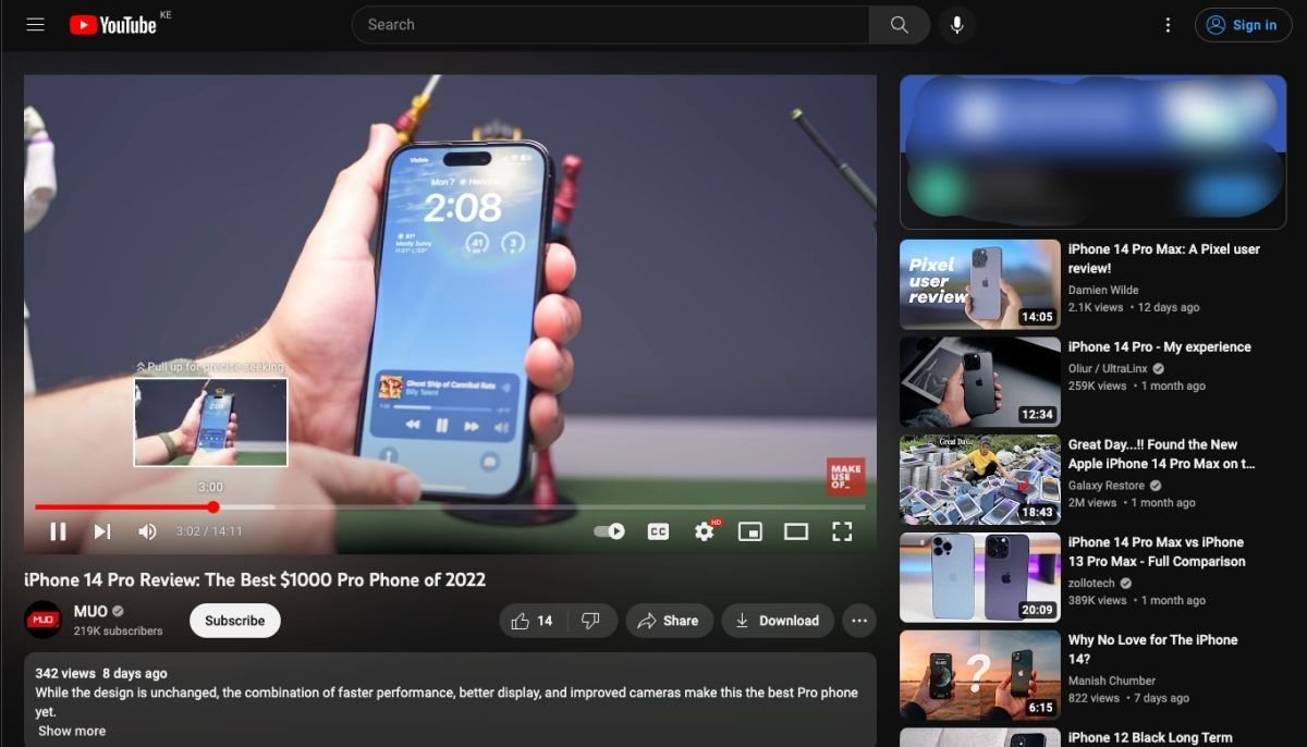 Una captura de pantalla del limpiador de escritorio de YouTube