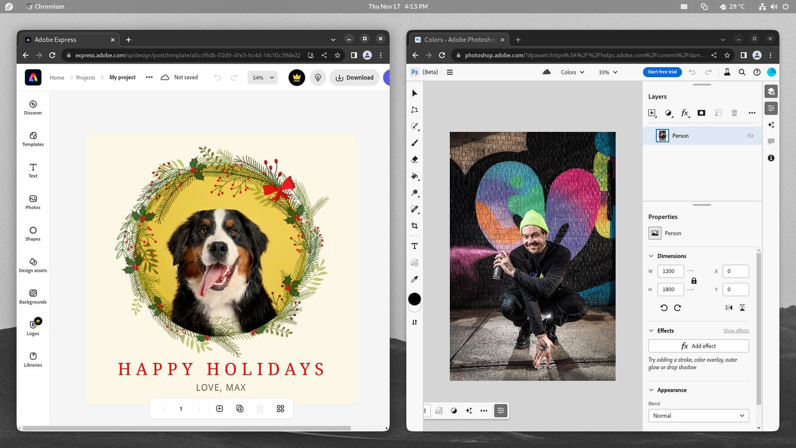 Adobe Express y Photoshop Web (beta) en Chromium Linux