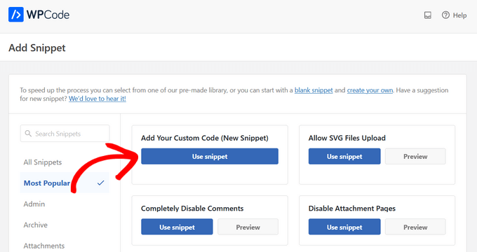 Agregar código personalizado en WPCode