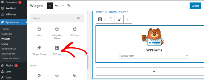 Widget de encuesta Agregar bloque de widgets de WPForms