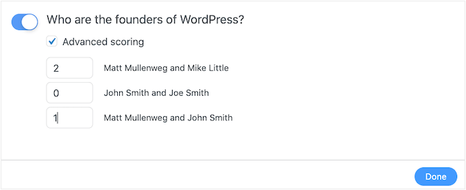 Cómo crear fácilmente un cuestionario en WordPress Configure puntajes avanzados para su cuestionario en línea
