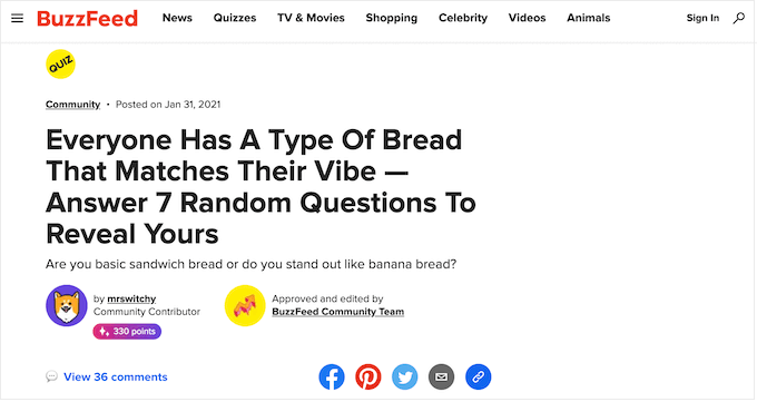 Cómo crear fácilmente un cuestionario en WordPress Un ejemplo de una prueba de Buzzfeed