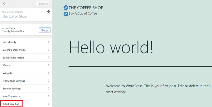 Cómo deshabilitar el desbordamiento en WordPress (eliminar el desplazamiento horizontal) Elija la opción Herramientas CSS del personalizador de temas