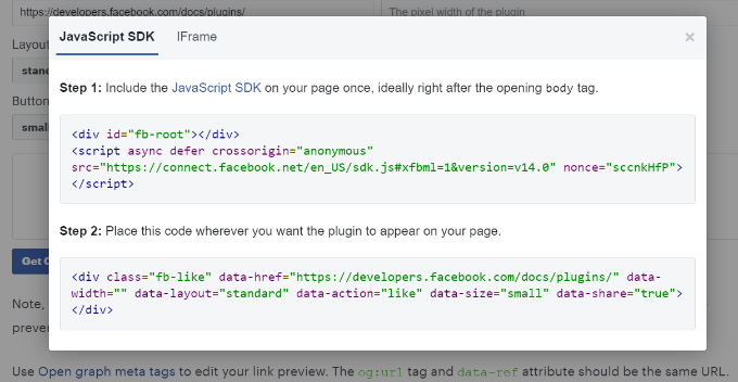 Copie el código SDK