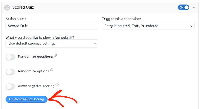 Cómo crear fácilmente un cuestionario en WordPress Establecer puntajes de prueba en WordPress