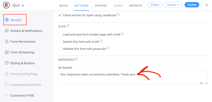 Cómo crear fácilmente un cuestionario en WordPress Mostrar un mensaje de éxito personalizado a los estudiantes