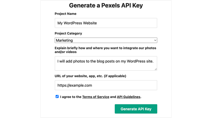 Infórmale a Pexels cómo planeas usar las imágenes