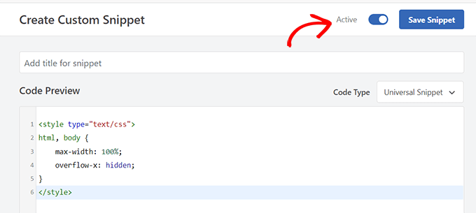 Cómo deshabilitar el desbordamiento en WordPress (eliminar el desplazamiento horizontal) Guarde su fragmento de CSS