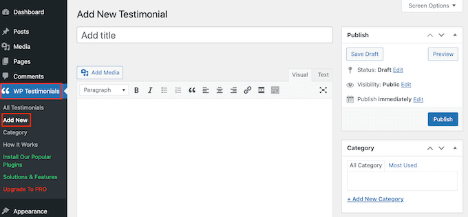 Cómo agregar testimonios rotativos en WordPress (3 formas) Agregue un nuevo testimonio con un complemento gratuito