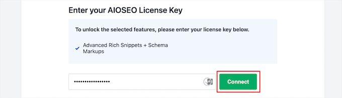 Guía para principiantes: uso de Rich Snippets en WordPress Introduzca la clave de licencia de AIOSEO