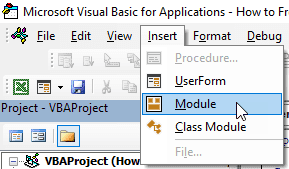 ¿Cómo congelar varias columnas en Excel? 4 maneras fáciles! Haga clic en Insertar módulo
