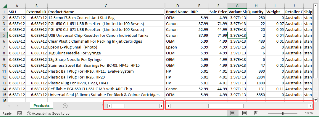 ¿Cómo congelar varias columnas en Excel? 4 maneras fáciles! barras de desplazamiento en cada panel