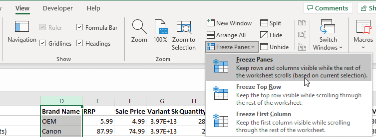 ¿Cómo congelar varias columnas en Excel? 4 maneras fáciles! Haga clic en la opción Congelar sartenes