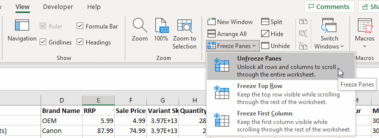 ¿Cómo congelar varias columnas en Excel? 4 maneras fáciles! Haga clic en la opción Descongelar columnas