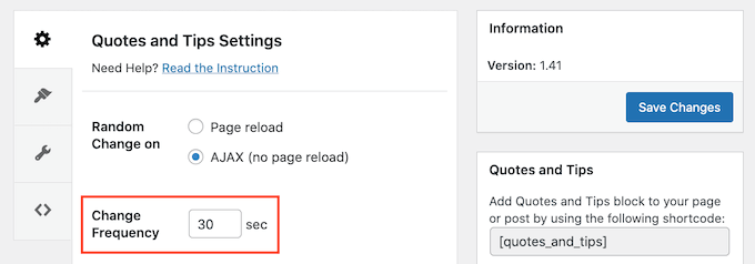 Muestre citas aleatorias en su barra lateral de WordPress Cambiar la frecuencia de cotización