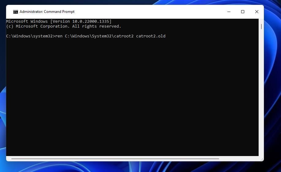 El comando de cambio de nombre de catroot2 