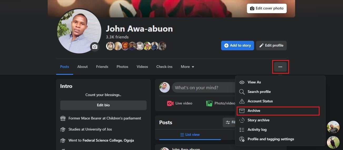 captura de pantalla de la página de perfil de facebook