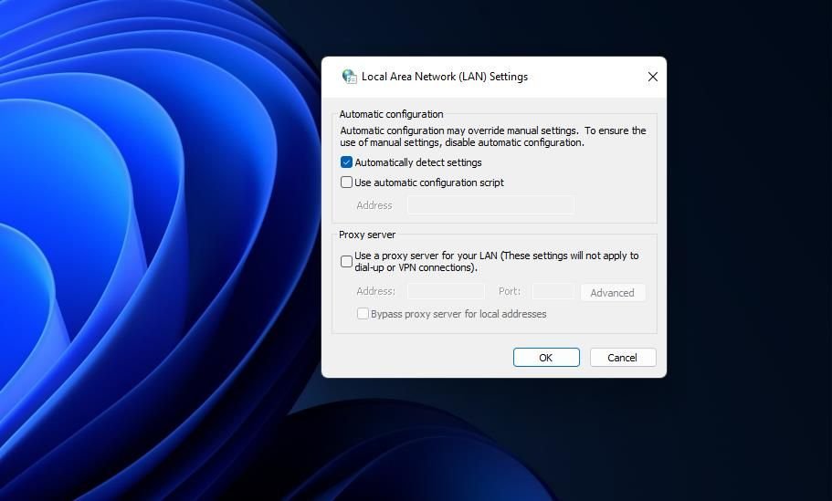 La casilla de verificación Usar un servidor proxy para su LAN