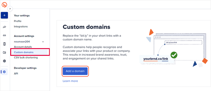 Agregar dominio personalizado a Bitly
