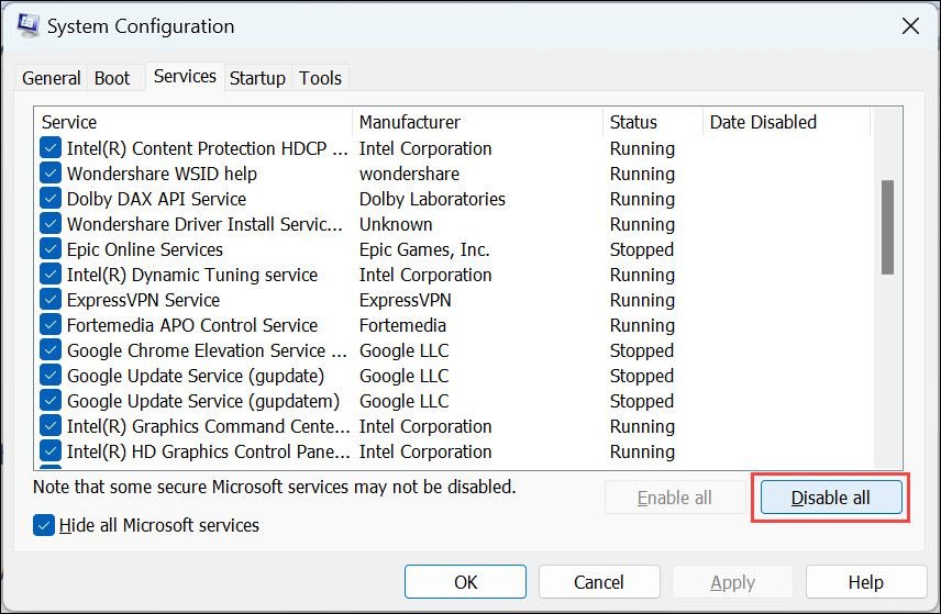 desactivar todos los servicios