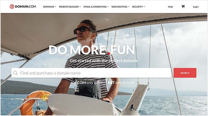 Sitio web Domain.com con barra de búsqueda