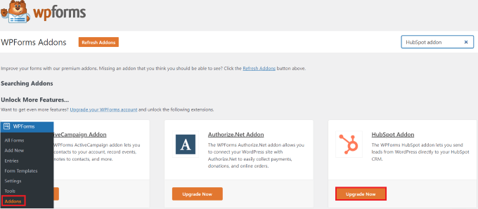 Haz clic en el botón Actualizar ahora debajo del complemento de HubSpot