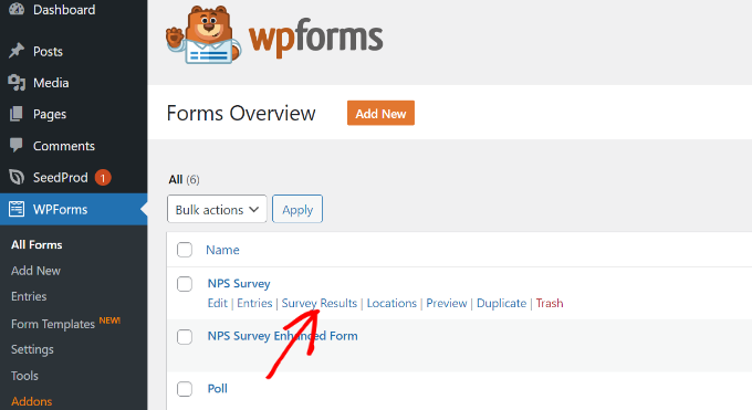 Resultados de la encuesta Net Promoter Score Ver los resultados de la encuesta en WPForms