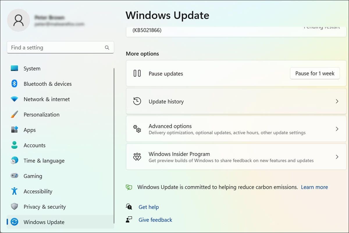 Historial de actualizaciones de Windows