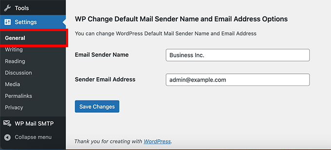 WP Cambiar remitente de correo electrónico