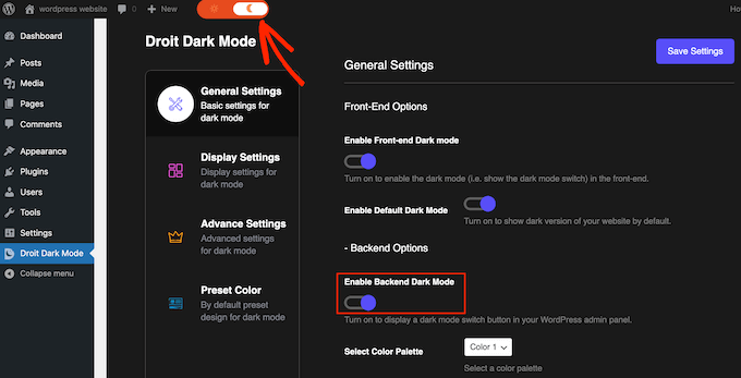 Cómo agregar el modo oscuro a su sitio web de WordPress (Fácil) Habilite el modo oscuro para el área de administración de WordPress