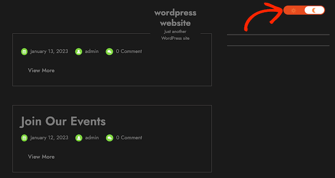 Cómo agregar el modo oscuro a su sitio web de WordPress (Fácil) Un ejemplo de modo oscuro en WordPress