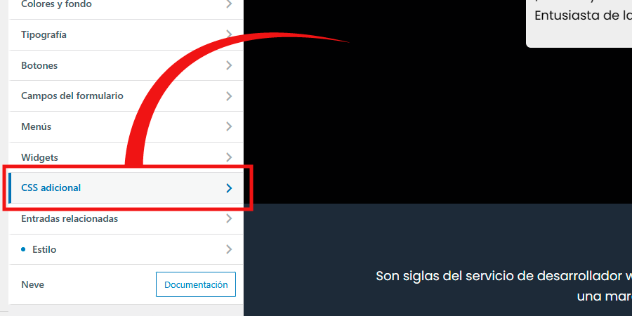 personalizar que es donde incluiremos el codigo Código CSS para dejar fijo el menú en WordPress